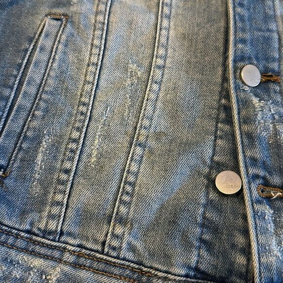 Tractr Girls Sequins Back Patch Denim Distressed Jacket - Size L - Picture 6 of 8